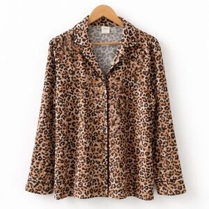 Soma Leopard Print Pajama Top Button-Down Sleep Shirt XL